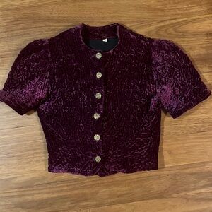 Antique vintage Velvet Button-Up Top in Deep Purple